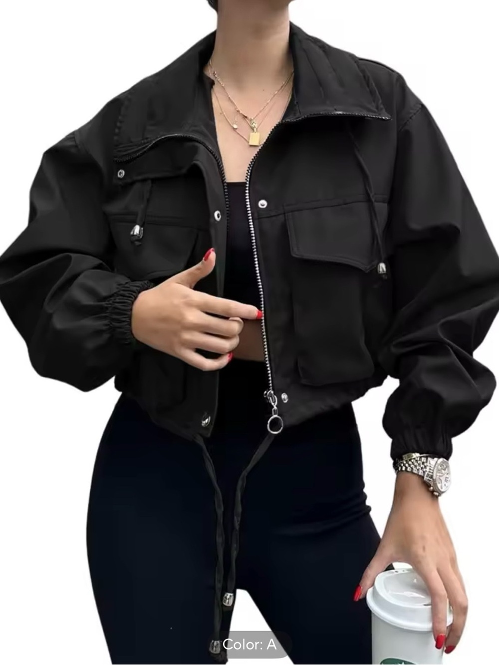 Black Cropped Utility Jacket - Women